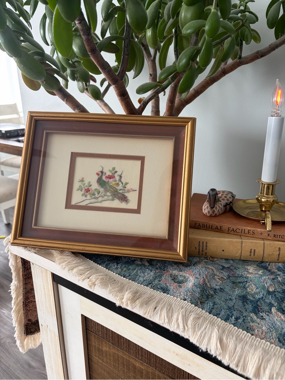 Gold and Brown Framed Peacock EmbroideredWall Art - Home Accent